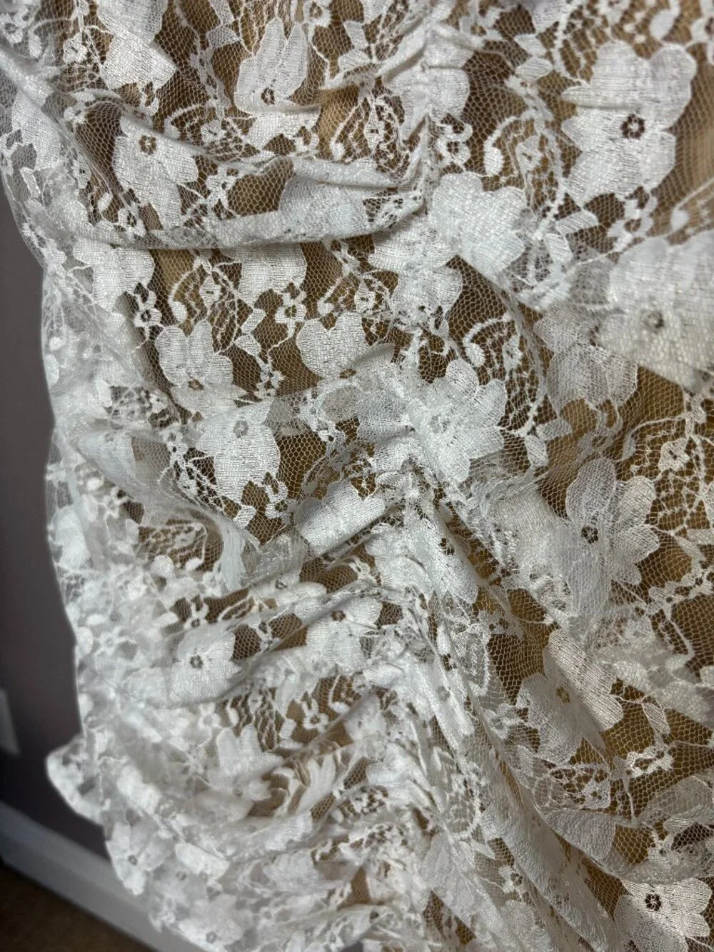 Lulus Frilled To Be Here White Lace Ruched Mini Dress Size Small - Picture 8 of 10